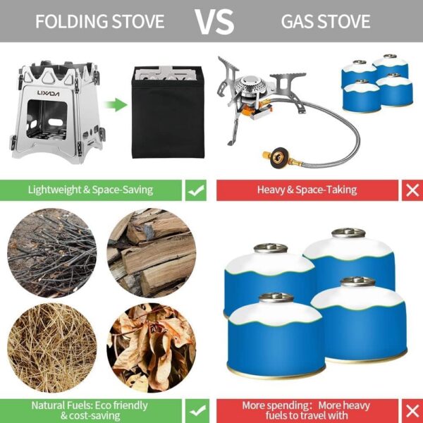 Lixada Compact Folding Wood Stove for Outdoor Camping Cooking Picnic