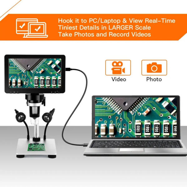 7 Inch 1080P LCD Digital Microscope 50X-1200X Soldering Electronics Microscopes With LED Lights Support PC Computer