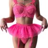 Lilosy Sexy Push Up Garter Skirt Strappy Lingerie Set