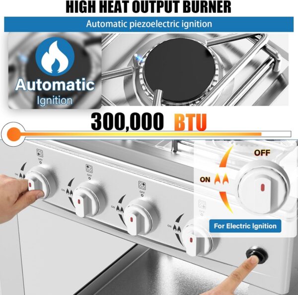 60dfe2f2173a6a93 Propane Gas Stove-300000BTU Portable Gas Stove with Support Leg Stand and Wind Blocking Cover Adapter Auto Ignition Camping Stove 4 Burner LPG for RV, Apartment, Outdoor Cooking