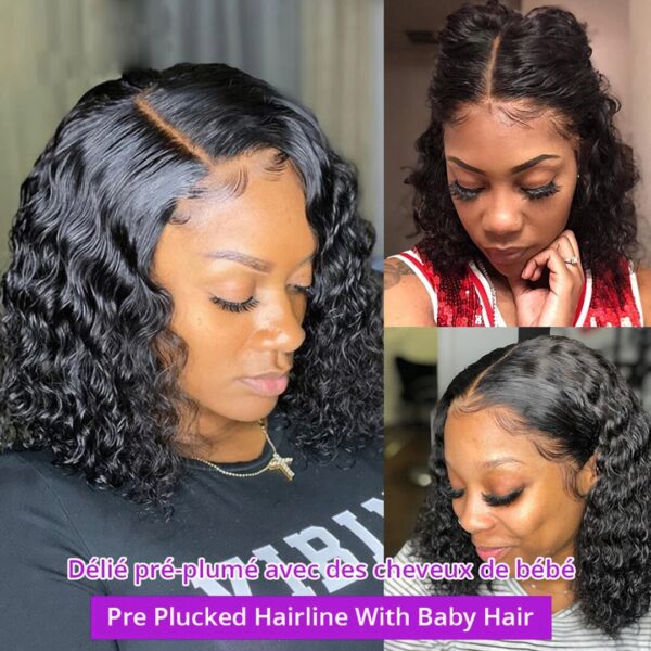 60fa7a733a75d803 Deep Wave 180% Density Pre-Plucked Side Part Short Bob 13*4 Lace Frontal Brazilian Virgin Human Hair Wigs For Black Woman