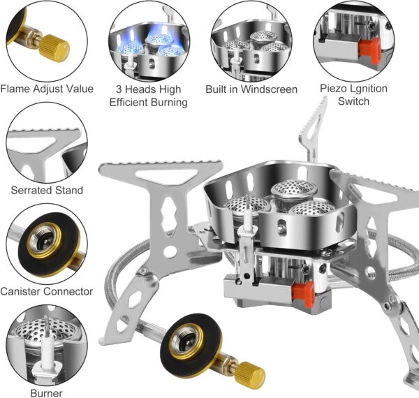 613aadb9943f3d92 Camping Gas Stove 6600W, Portable Outdoor Camping Furnace, Folding Wild Camp Gas Burner, Backpacking Stove Suitable for Hiking, Camping, Trekking and Picnic