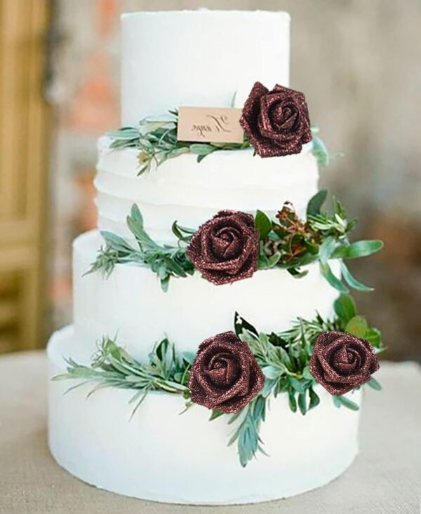 613b16854fca225e IPOPU Artificial Flowers, 25pcs Foam Glitter Roses Glitter Foam Rose Foam Rose with Stem for DIY Wedding Bridal Bouquet Home Party Decoration(Coffee)
