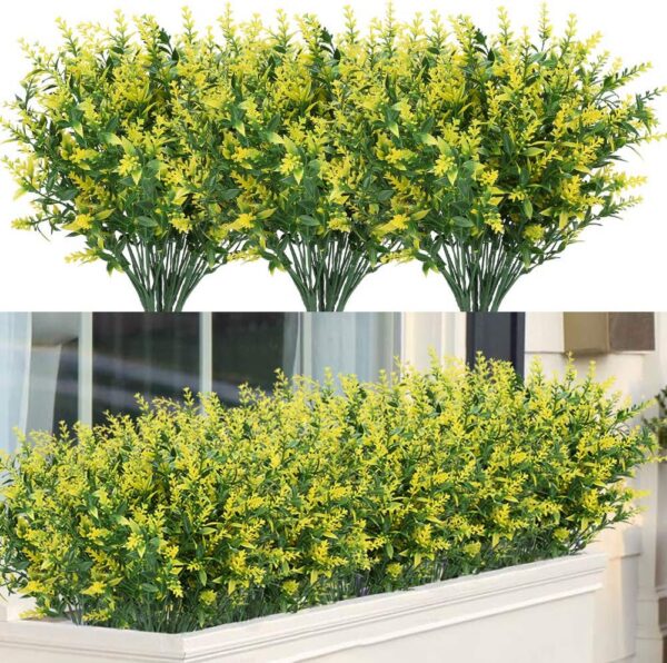 8 Bundles Outdoor Artificial Lavender Fake Flowers UV Resistant Shrubs, Faux Plastic Greenery for Indoor Outside Hanging Plants Garden Porch Window Box Wedding Farmhouse Decor (Orange Red)
