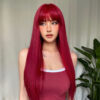 615328ea8a9cd1da Light Wine Red Synthetic Wigs With Bangs for Women Long Straight Hair Wig Natural Cosplay Party Heat Resistant