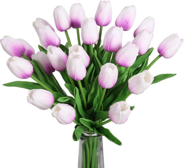 6158cd670d2df04d IPOPU Real Touch Purple Tulips 24PCS Artificial Flowers for Decoraion Fake Tulips Light Purple Flowers Floral Arrangements Artificial Faux Tulips Decor for Table Home Kitchen Decor (Light Purple)