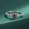 Creative Rainbow Series Ruby Emerald Oval Small Diamonds Couple Ring Original Sterling Sier Geometric Anniversary Gift Jewelry