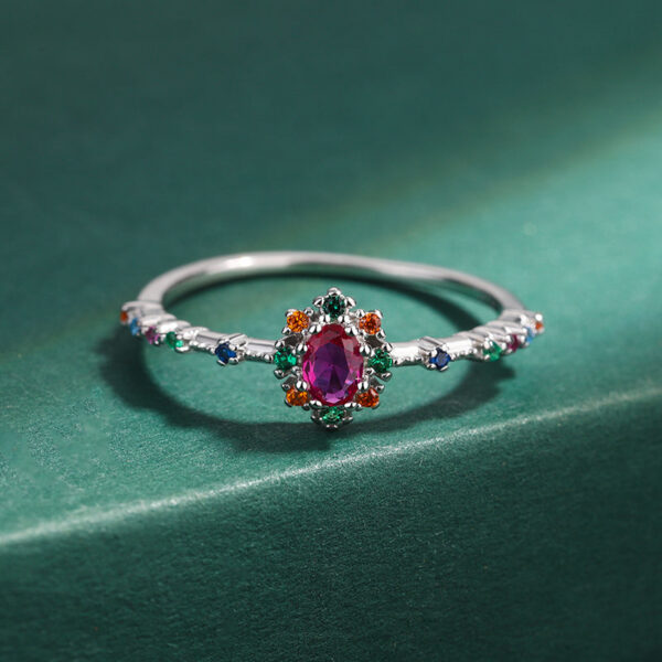 Creative Rainbow Series Ruby Emerald Oval Small Diamonds Couple Ring Original Sterling Sier Geometric Anniversary Gift Jewelry