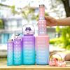 61b6a0ed2958d8d5 3Pcs Gradient Plastic Set Large Capacity Sports Water Bottle Outdoor Travel Gym Fiess Jugs Student Portable Cup WIth Straw