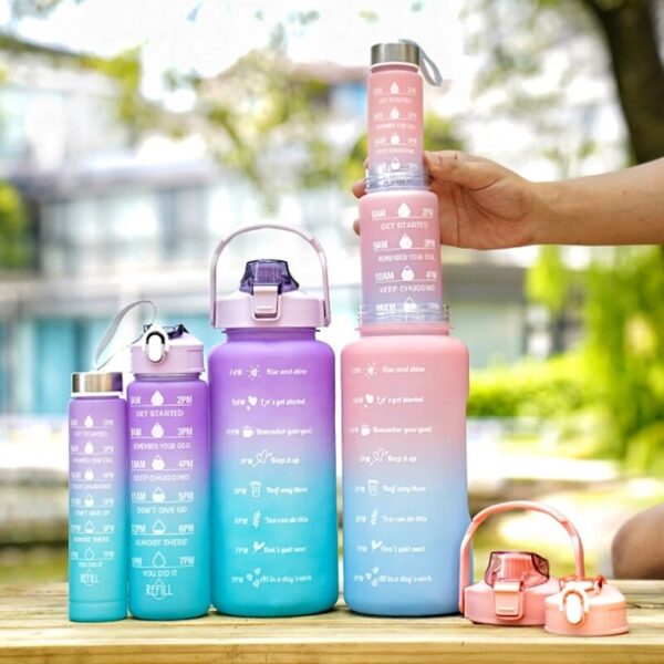 61b6a0ed2958d8d5 3Pcs Gradient Plastic Set Large Capacity Sports Water Bottle Outdoor Travel Gym Fiess Jugs Student Portable Cup WIth Straw