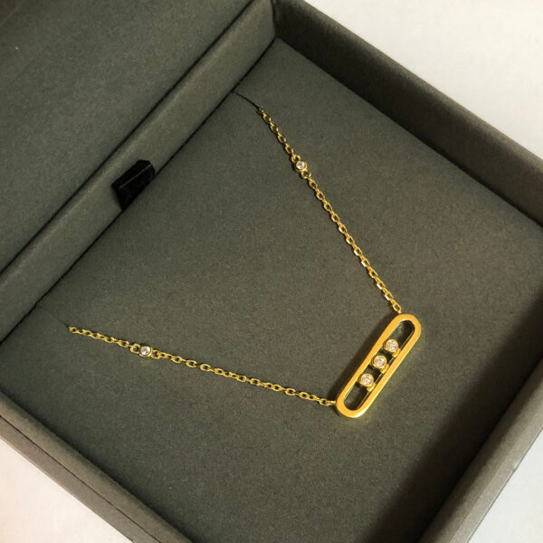 61f271203cd028f7 S Sterling Sier Electroplated 14K Gold Mobile Three Diamond Women's Necklace