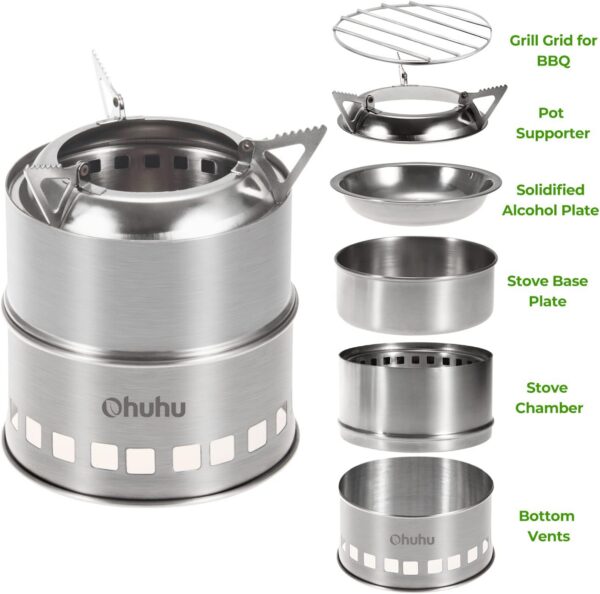 621762eb6a6968e9 Ohuhu Rocket Stainless Steel Lightweight Camping Stove - Wood Alcohol Portable Outdoor Cooking Picnic BBQ Hiking with Mesh Bag