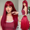 6229002c3d201aa3 Light Wine Red Synthetic Wigs With Bangs for Women Long Straight Hair Wig Natural Cosplay Party Heat Resistant