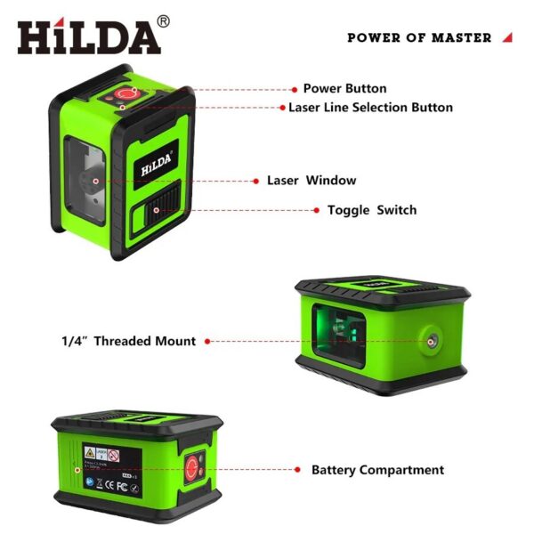 6230d7843231b174 Hilda 2 Mini Lines Level Self Levelling Green Beams Laser Horizontal & Vertical Cross-Line