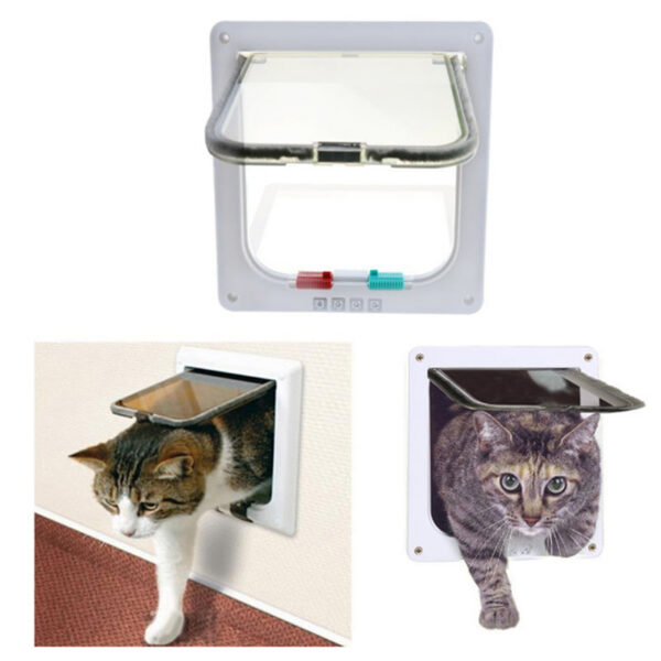6242f1a440876ba7 4 Way Lockable Dog Cat Kitten Security Flap Door Puppy Gate ABS Plastic Animal Small Pet Supplies Products