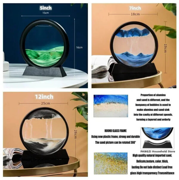 3D Moving Art Picture Round Glass Deep Sea Sandscape Hourglass Quicksand Craft wing Sand Painting Office Home Decor Gift