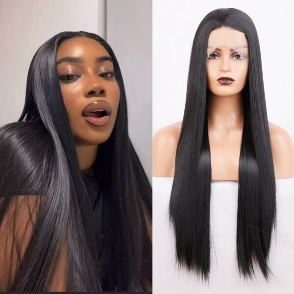 Synthetic Front Long Straight Lace Wigs for Women with Baby Hair Heat Resistant Party Cosplay Wig Black Blonde Use