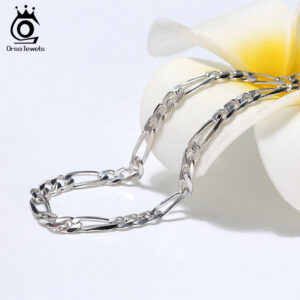 626cfc855921a48d ORSA JEWELS Handmade Italy Diamond-Cut Figaro Necklace Genuine Sterling Sier Man Woman Neck Chain Jewelry Gift SC34