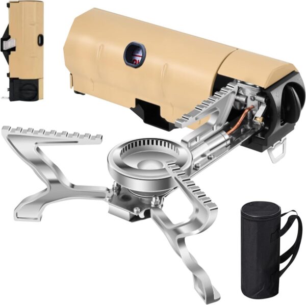 Jargrovs Camping Gaskocher,Portable Gas Camping Stove,Faltbarer Campingkocher mit Tragetasche,2,6 kW Windschutz Gaskocher, kompakter campingkocher gas für Camping,Wandern und Partys (Khaki)