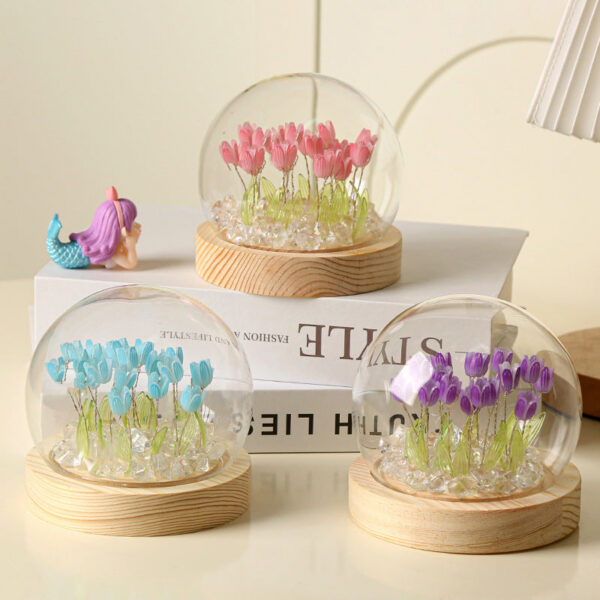Artificial Tulip Flower Light Handmade DIY Bedside LED Night Bedroom Decor Christmas Birthday Gifts Table Lamp