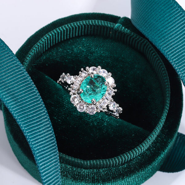 Exquisite Paraiba Green High Carbon Diamond Sterling Sier Ring for Women Double Crystal Anniversary Gift Party Jewelry