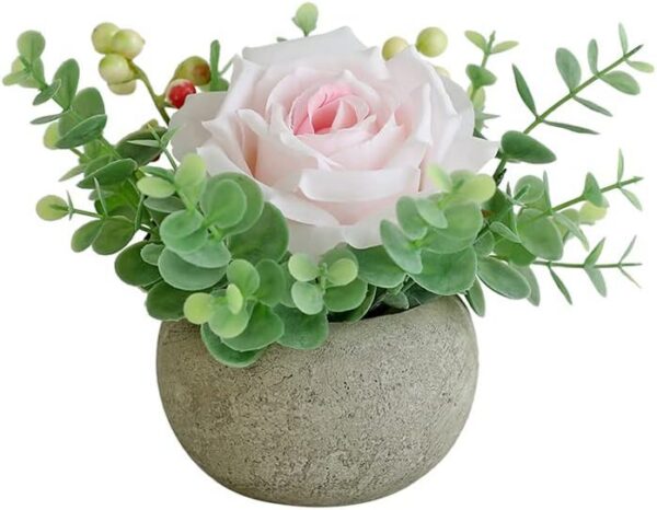 62c492d0c95cf722 Artificial Flowers Kit with Pot, Combination of Fake Silk Burgundy Red Roses and Greenery,Small Plant Potted Decor for Offices,Bookshelf,Bedroom, Living Room,Party,Wedding Decorations…