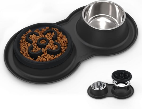 62c7a0b66cd967c5 BurgeonNest Dog Bowl Slow Feeder,4 in 1 Dog Food and Water Bowl with Stand Slow Down Eating Dog Puzzle Bowl Set with Non-Skid Silicone Mat for Small Medium Dogs