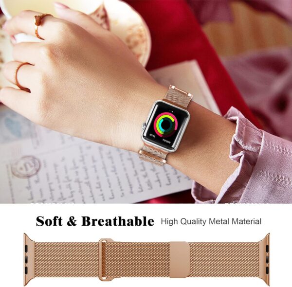 Geoumy Metal Magnetic Bands Compatible for Apple Watch Band 38mm with Case, Stainless Steel Milanese Mesh Loop Replacement Strap Compatible with iWatch Series 8/7/6/5/4/3/2/1 SE Women Men, Rose Gold