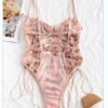 62dcb74f894a6267 Lilosy Women Sexy Lace Up Floral Embroidered Teddy Lingerie Bodysuit Top Mesh Sheer One Piece