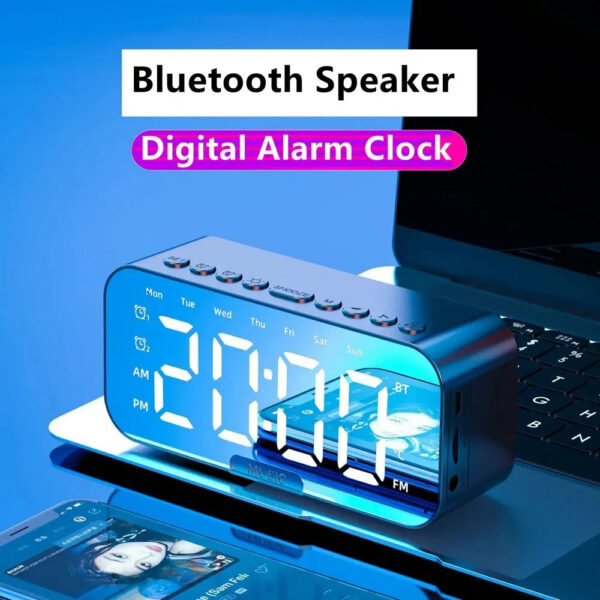 62e3558c74444d1c 1pc LED Digital Alarm Clock with Bluetooth ,Speaker Mirror Bedroom Office Decor Table Screen Temperature FM Radio