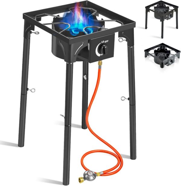 BACOENG Hockerkocher Gas 10KW, Campingkocher Inklusive 1.5 m Schlauch und 50 mbar Druckregler
