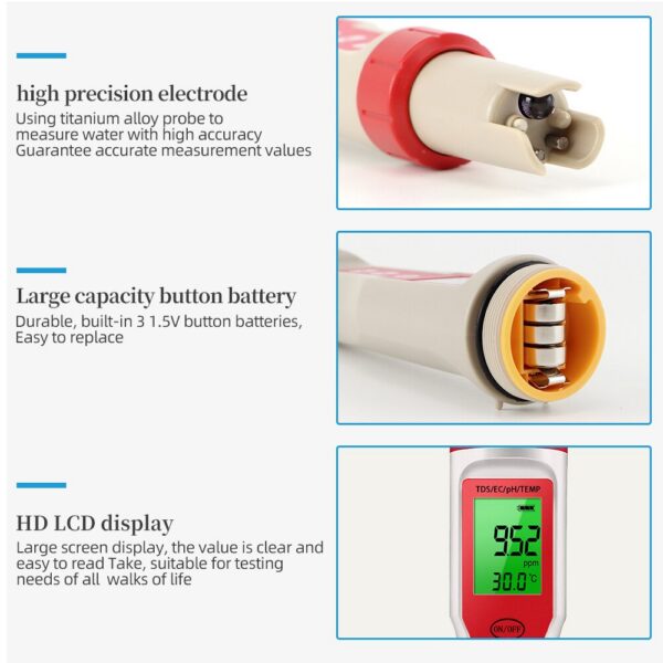 630cbb19827dd97c 4 in 1 PH TDS EC Temperature Meter Digital Quality Monitor Tester for Pools Drinking Water Aquariums