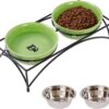 6326b1d3df0d6df7 FOREYY Elevated Cat Bowls with 2 Ceramic Bowls and 2 Stainless Steel Bowls,Raised Cat Food Water Bowl with Iron Stand,Porcelain Pet Dishes for Cats and Small Dogs,16 Ounces,Dishwasher Safe(Gray)