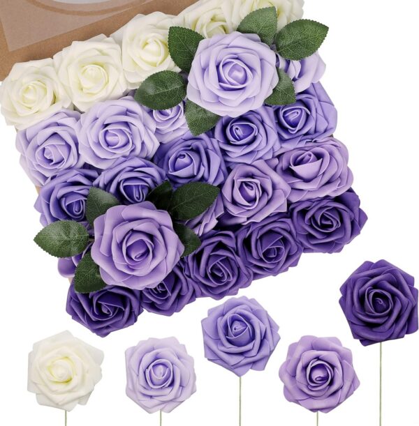 N&T NIETING Artificial Flowers, 25Pcs Fake Flowers Roses Perfect for DIY Wedding Bouquets Centerpieces Bridal Shower Party Home Flower Arrangement Decorations, Rainbow Color