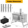 Portable Hot Tent Stove,Wood Burning Stove for Camping, Tent Stove With View Glass, Large Stainless Steel Camping Stove With 5 Chimney Pipes for Outdoor Heating and Cooking