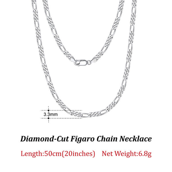 Rinntin Sterling 3.3mm Diamond-Cut Figaro Chain For Men Women Fashion Sier Necklace Jewelry SC34
