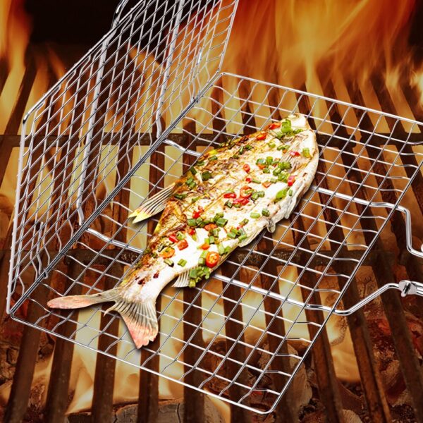 6391db8332359de5 304 Stainless Steel BBQ Non Stick Grilling Basket Grill Mesh Mat Meat Vegetable Steak Picnic Party Barbecue Tool