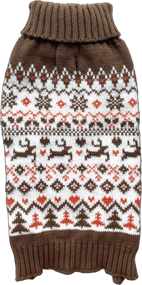 6392786093190296 White Embroidery Snowflake Ugly Vintage Knit Reindeer Holiday Festive Christmas Dog Sweater Dress for Puppy,X-Small (XS) Size Back Length 9"