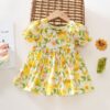 Sweet Baby Girl Dress Summer Soft Skin-friendly Children Clothing Lovely Flower Ribbon Toddler Dresses 0-3 Y Kids Daily Clothes