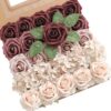 YYHUAWU Artificial Flowers Combo Box Set Gradient Color Flower Leaf with Stems for DIY Wedding Bouquets Centerpieces Baby Shower Party Home Decorations Peach