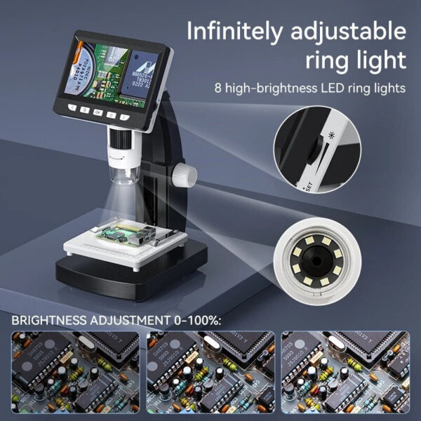 63c53fa7596fb369 1000X 4.3" LCD Digital 1080P Microsco 8 LED Lights USB Magnifier Soldering Repair Video Microscope for Coin