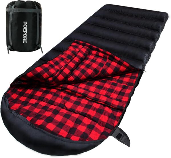 63cc8727689e91e7 0 Degree Sleeping Bag 100% Cotton Flannel XXL Cold Weather Winter Oversized Sleeping Bag for Adults Camping Zero Degree Big and Tall with Compression Sack