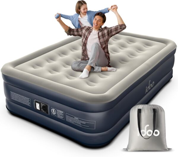 iDOO Air Mattress Queen with Built in Pump, Blow up Mattress, Inflatable Mattress Queen Size for Guests, Home, Camping, 3 Mins Inflation/Deflation, Upgraded Colchones Inflables, Comfort Air Bed