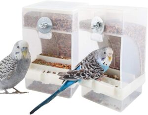 63fdf6bfd1f28acf PINVNBY No-Mess Bird Feeder Parrot Automatic Feeder Seed Food Container Perch Cage Accessories for Budgerigar Canary Cockatiel Finch Parakeet Green Cheek Conures Parrotlets Lovebirds
