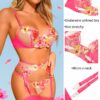 640591ef2b4d6388 Kaei&Shi Floral Embroidered, Underwire, G-String, Garter Belt, 4 Pieces Lingerie