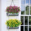 640b058c7182df97 24 Bundles Outdoor Artificial Flowers UV Resistant Fake Boxwood Plants, Faux Greenery for Indoor Outside Hanging Plants Garden Porch Window Box Home Wedding Farmhouse Décor (Magenta)