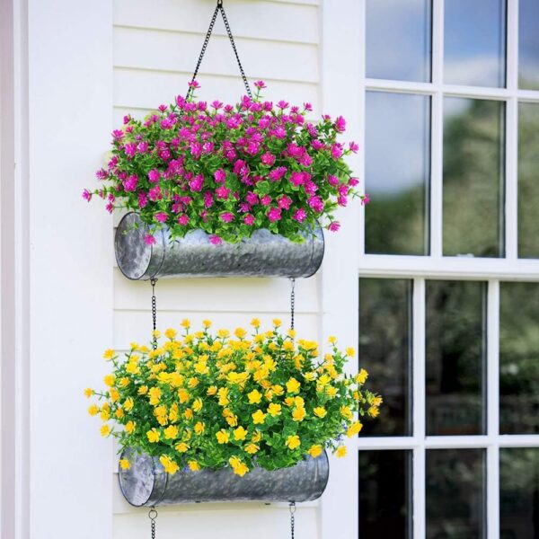 640b058c7182df97 24 Bundles Outdoor Artificial Flowers UV Resistant Fake Boxwood Plants, Faux Greenery for Indoor Outside Hanging Plants Garden Porch Window Box Home Wedding Farmhouse Décor (Magenta)