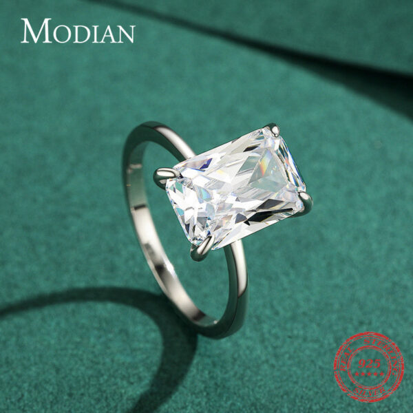 6432411fcb050420 Modian Classic Rectangular Cutting Clear CZ Ring Solid Sterg Sier Finger Rings For Women Wedding Fine Jewelry