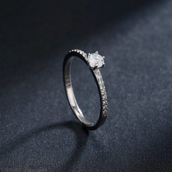 Modian Solid 925 Sterling Silver Simple Round Clear CZ Finger Rings For Women & Girls Cassic Wedding Statement Fine Jewelry Gift