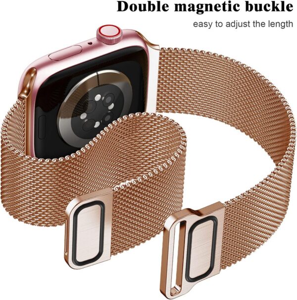 Geoumy Metal Magnetic Bands Compatible for Apple Watch Band 38mm with Case, Stainless Steel Milanese Mesh Loop Replacement Strap Compatible with iWatch Series 8/7/6/5/4/3/2/1 SE Women Men, Rose Gold